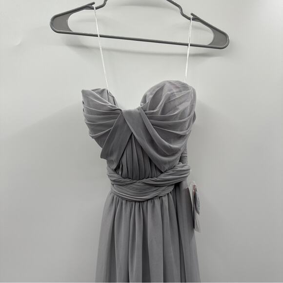 Birdy Grey Chicky Mesh Convertible Bridesmaid Maxi Dress in Silver Sz M NEW - Picture 3 of 13